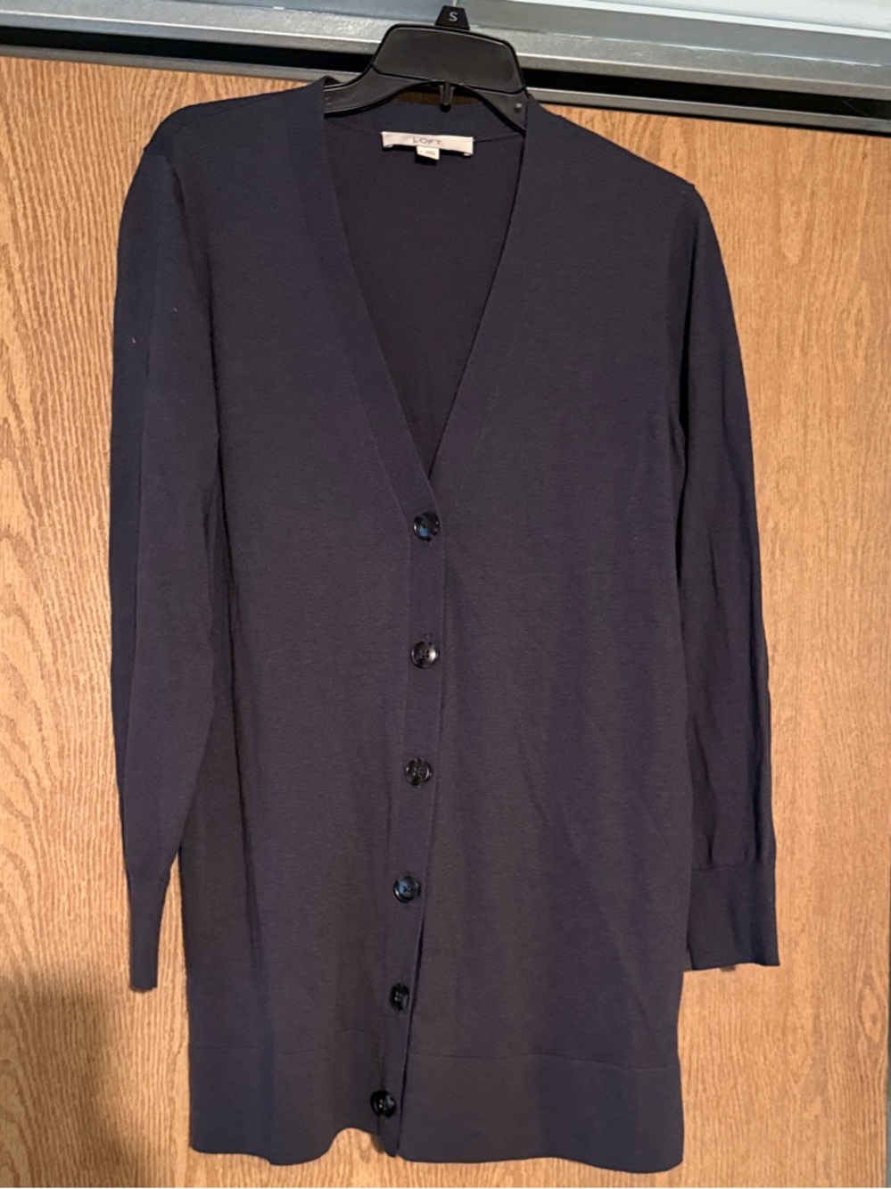 LOFT Navy Longline V-Neck Button Cardigan